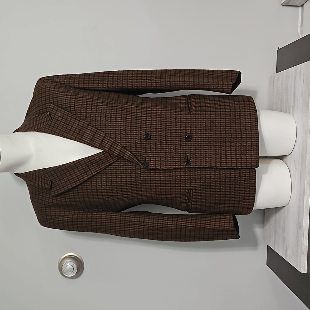 Ted Lapidus vintage brown plaid blazer jacket pure wool